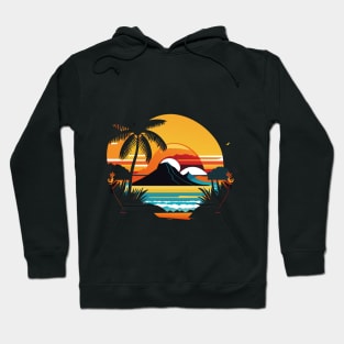 Majestic Coastal Sunset: Palm Trees, Mountains, and the Beach Hoodie